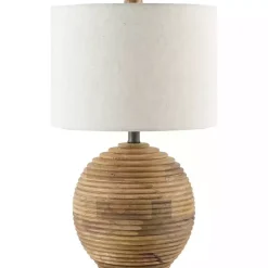 Kirklands Home Table Lamps|Acacia Wood Ribbed Polo Table Lamp Ivory