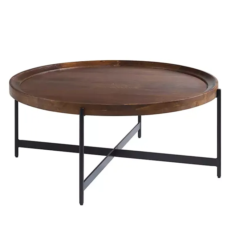 Kirklands Home Coffee Tables|Acacia Wood Round Tray Top Coffee Table Brown