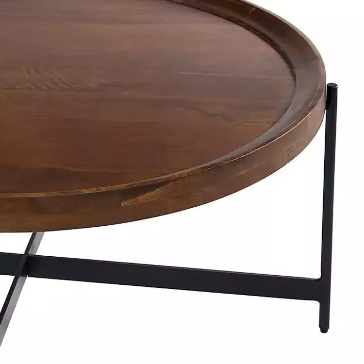 Kirklands Home Coffee Tables|Acacia Wood Round Tray Top Coffee Table Brown