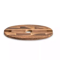 Kirklands Home Barware|Acacia Wood Wine Bottle and Glass Caddy Brown