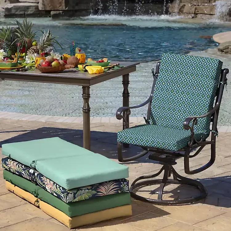 Kirklands Home Outdoor Cushions & Pillows|Alana Tile Luxe Outdoor Dining Chair Cushion Blue