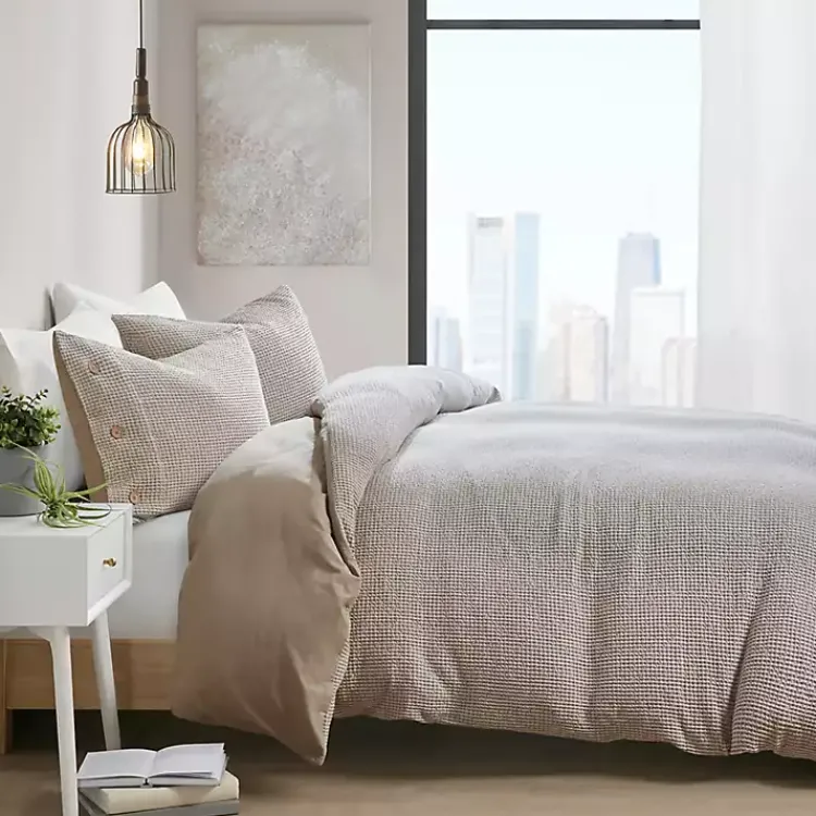 Kirklands Home Duvets|Alaya 4-pc. Full/Queen Waffle Duvet Set Tan