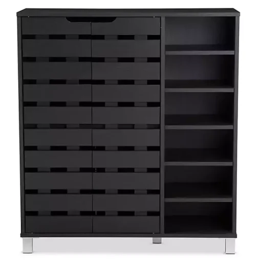 Kirklands Home Entryway Furniture|Aldrich Black Slatted Shoe Storage Cabinet