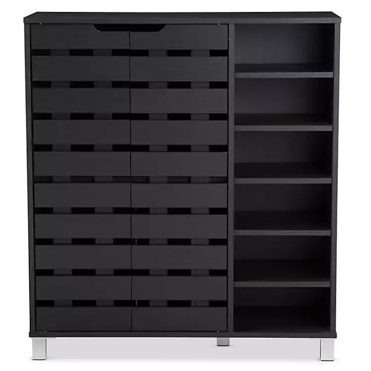 Kirklands Home Entryway Furniture|Aldrich Black Slatted Shoe Storage Cabinet