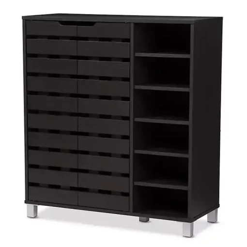 Kirklands Home Entryway Furniture|Aldrich Black Slatted Shoe Storage Cabinet