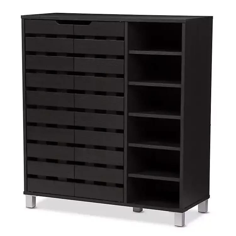 Kirklands Home Entryway Furniture|Aldrich Black Slatted Shoe Storage Cabinet