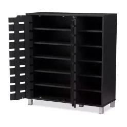 Kirklands Home Entryway Furniture|Aldrich Black Slatted Shoe Storage Cabinet