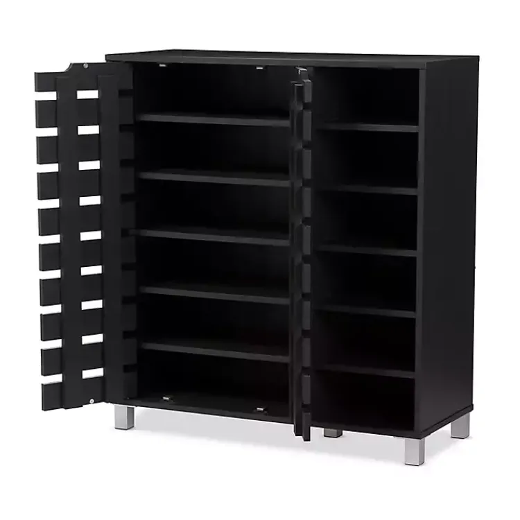 Kirklands Home Entryway Furniture|Aldrich Black Slatted Shoe Storage Cabinet