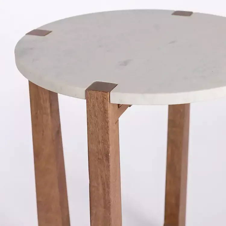 Kirklands Home Accent & End Tables|Allen Wood and Marble Round Side Table White