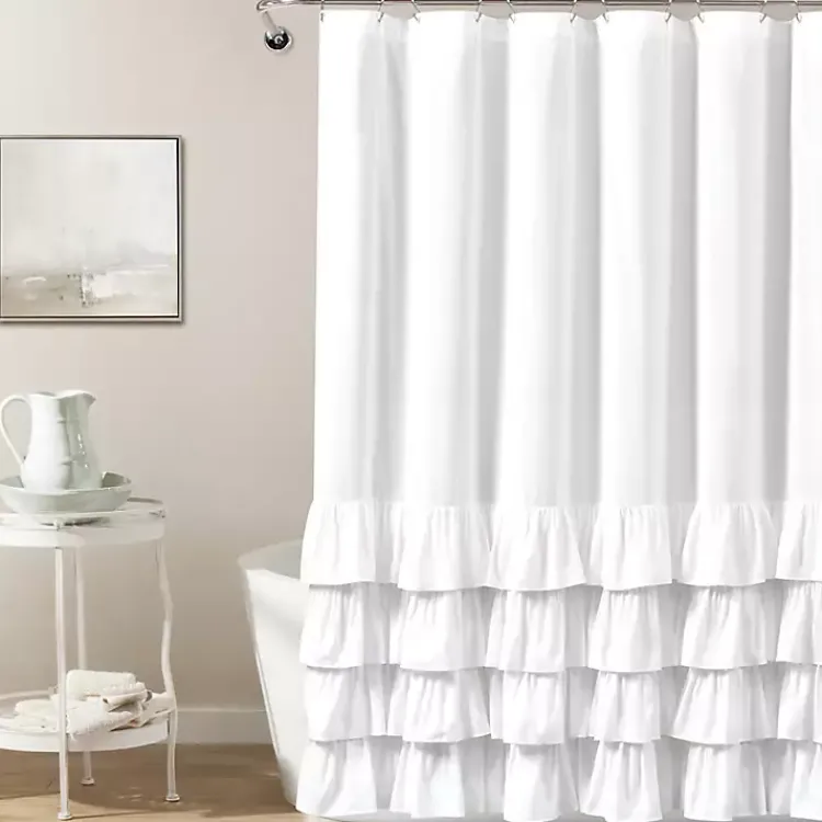 Kirklands Home Shower Curtains|Allison Ruffle Shower Curtain White