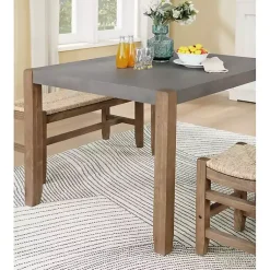 Kirklands Home Dining Tables|Amber Wood Faux Concrete Top Dining Table Brown