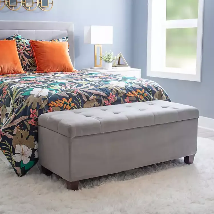 Kirklands Home Entryway Furniture|Amelia Tufted Shoe Storage Ottoman Bench Gray