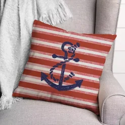 Kirklands Home Outdoor Cushions & Pillows|Anchor and Red Stripes Indoor/Outdoor Pillow