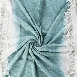 Angel Blue Shibori Slab Fringe Throw Blankets & Throws