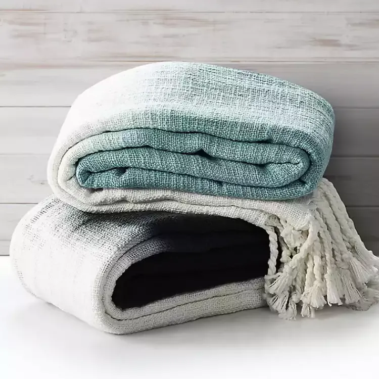 Angel Blue Shibori Slab Fringe Throw Blankets & Throws