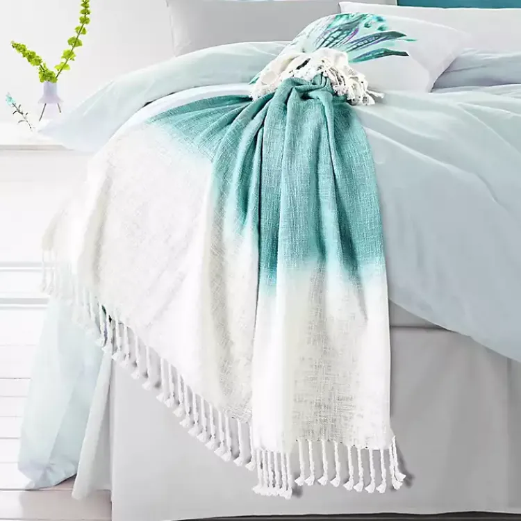 Angel Blue Shibori Slab Fringe Throw Blankets & Throws