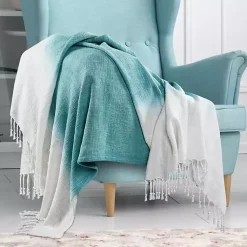 Angel Blue Shibori Slab Fringe Throw Blankets & Throws