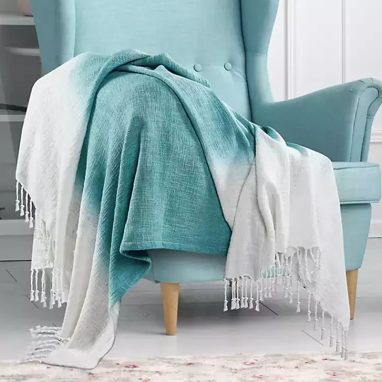 Angel Blue Shibori Slab Fringe Throw Blankets & Throws
