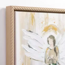 Kirklands Home Canvas Art|Angel Holding Wreath Framed Canvas Art Print White