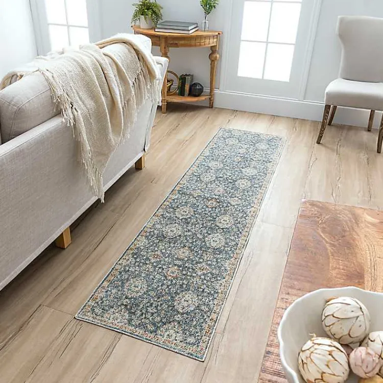 Kirklands Home Area Rugs|Anthracite Granary Floral Runner, 2x10 Blue