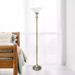 Kirklands Home Floor Lamps|Antique Brass and Marbleized Glass Torchiere Gray