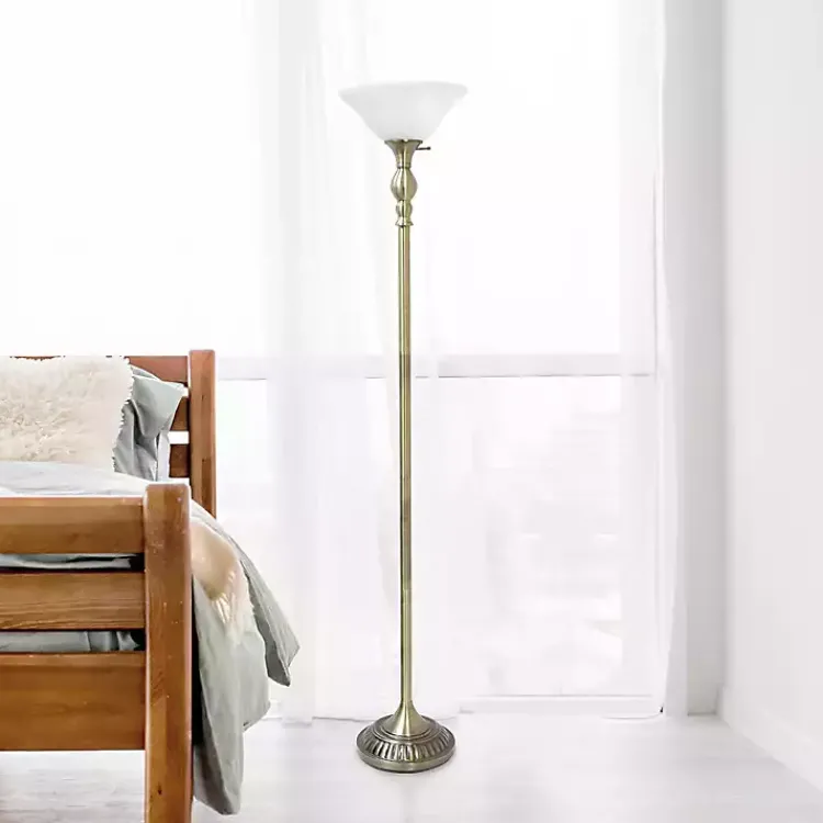 Kirklands Home Floor Lamps|Antique Brass and Marbleized Glass Torchiere Gray