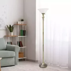 Kirklands Home Floor Lamps|Antique Brass and Marbleized Glass Torchiere Gray