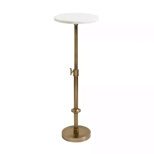 Kirklands Home Accent & End Tables|Antique Brass and Marble Adjustable Table White
