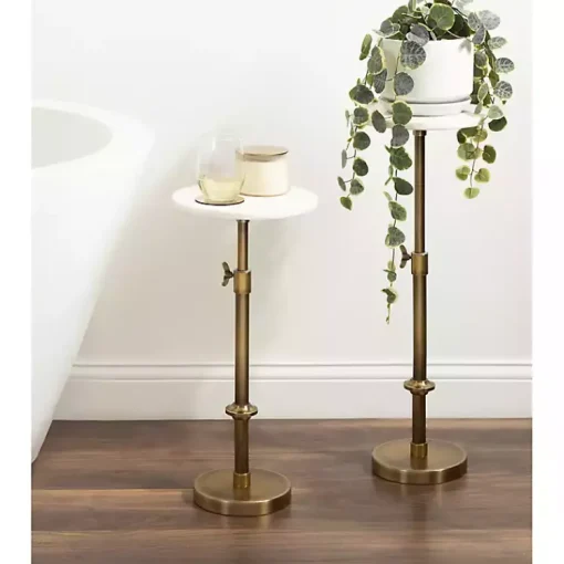 Kirklands Home Accent & End Tables|Antique Brass and Marble Adjustable Table White