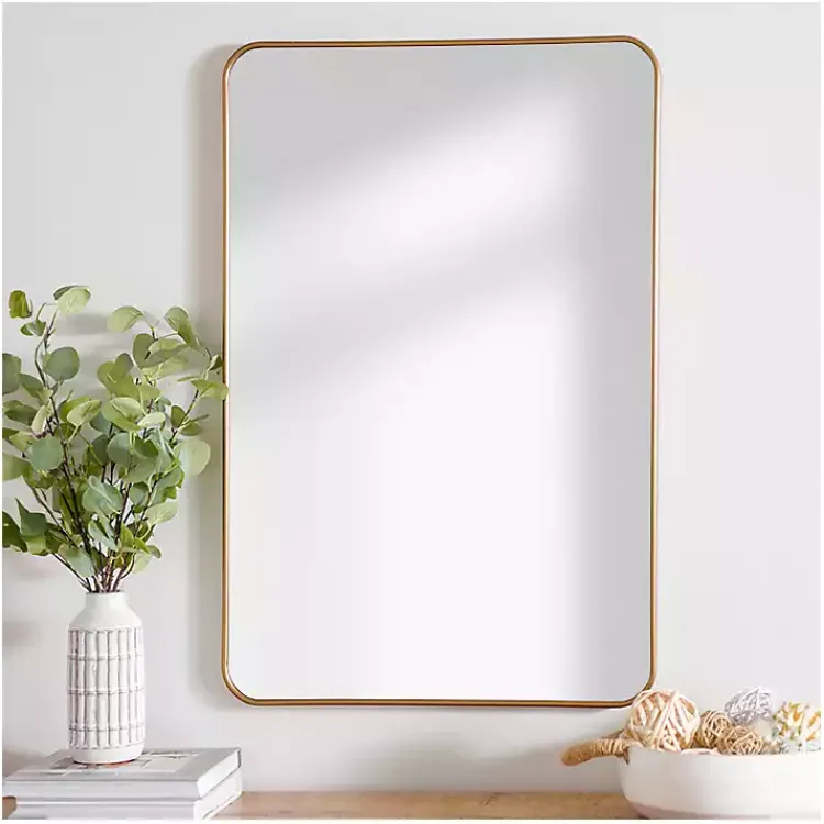 Kirklands Home Framed Mirrors|Antique Brass Nouveau Linear Curved Corner Mirror Gold