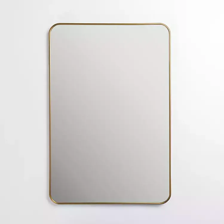 Kirklands Home Framed Mirrors|Antique Brass Nouveau Linear Curved Corner Mirror Gold