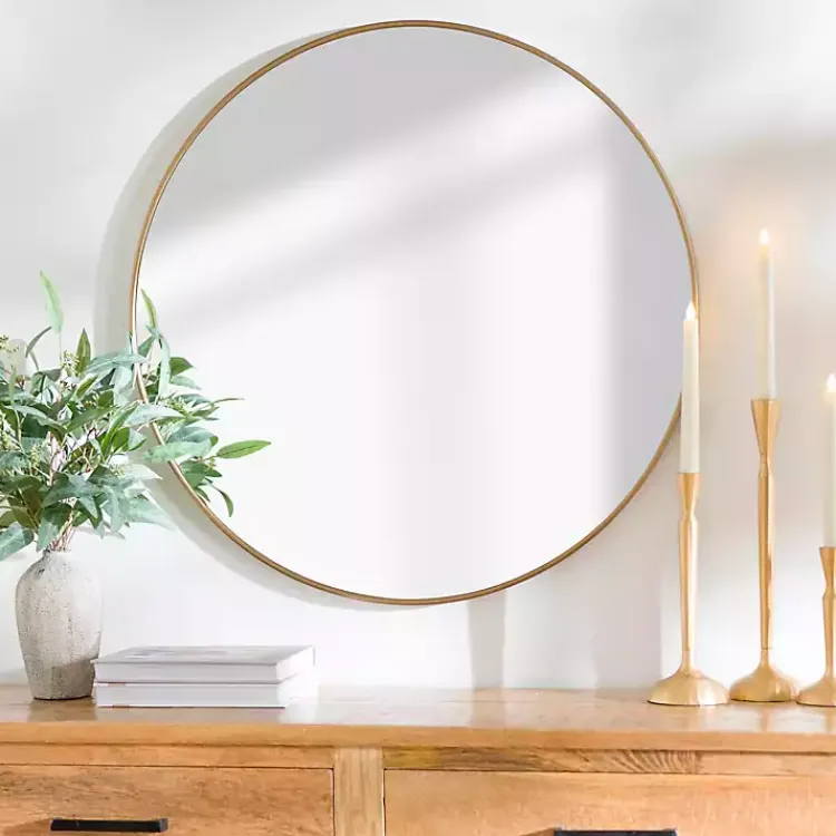 Kirklands Home Framed Mirrors|Antique Brass Nouveau Linear Round Mirror Gold