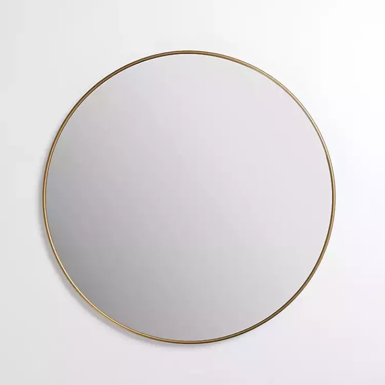 Kirklands Home Framed Mirrors|Antique Brass Nouveau Linear Round Mirror Gold