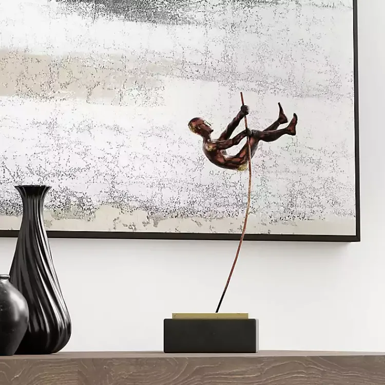 Clearance Antique Bronze Pole Vaulter Figurine, 15 in. Statues & Figurines