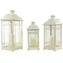 Sale Antique Cream Metal Lanterns, Set of 3 Lanterns