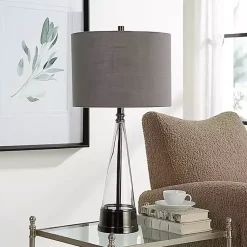 Kirklands Home Table Lamps|Antique Dark Nickel Cone Base Table Lamp Gray