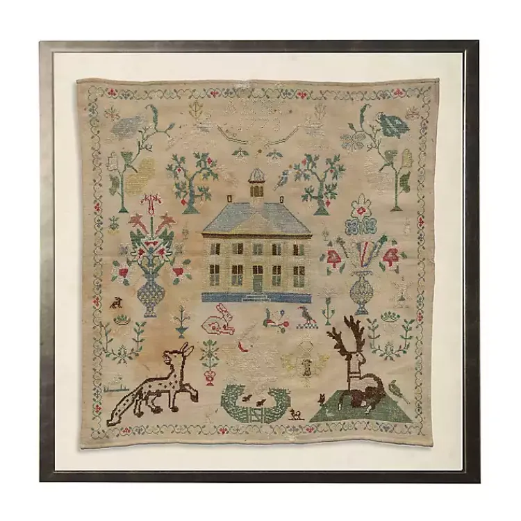 Kirklands Home Framed Art|Antique Folk Sampler Framed Wall Art