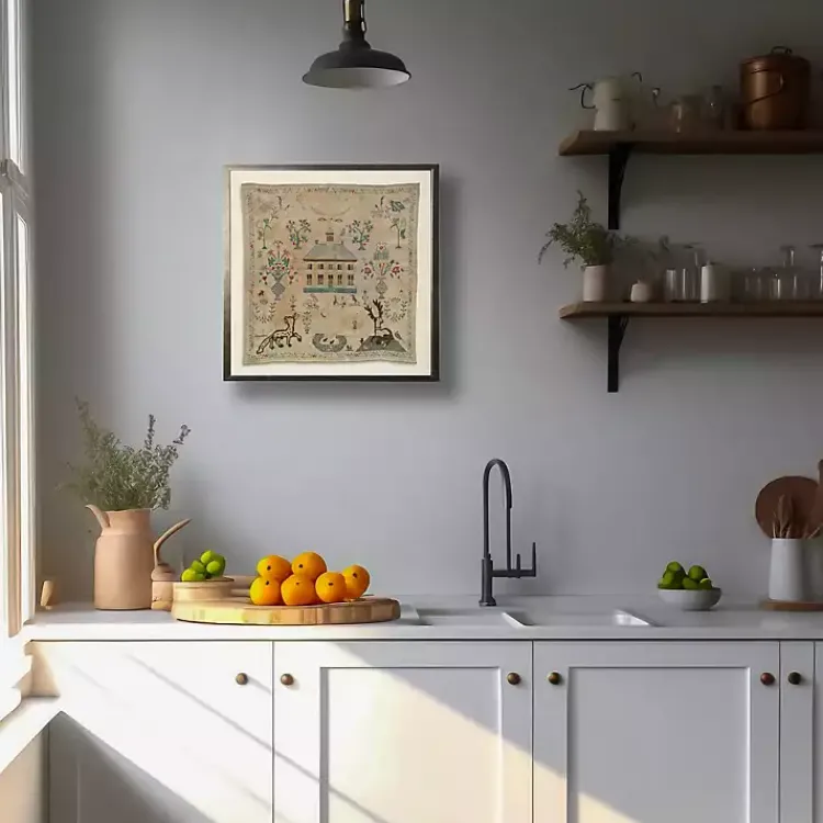 Kirklands Home Framed Art|Antique Folk Sampler Framed Wall Art