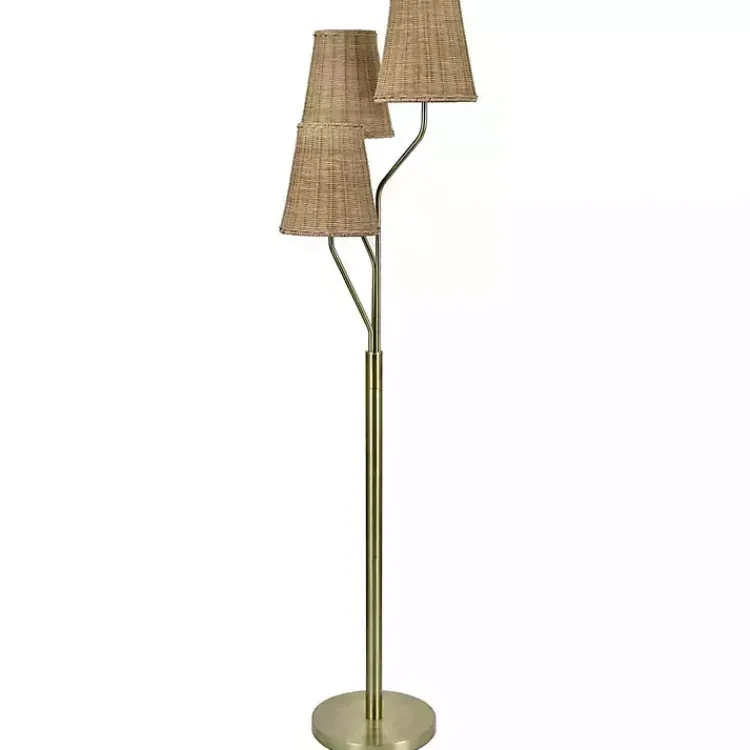 Kirklands Home Floor Lamps|Antique Floor Lamp with Rattan Shades Gold