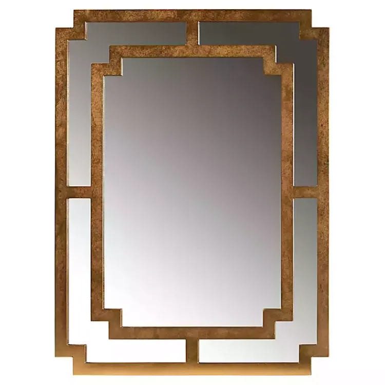 Kirklands Home Decorative Mirrors|Antique Gold Geometric Overlay Wall Mirror