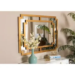 Kirklands Home Decorative Mirrors|Antique Gold Geometric Overlay Wall Mirror