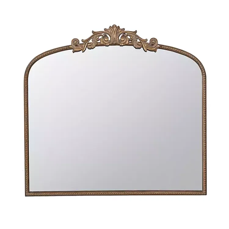 Kirklands Home Decorative Mirrors|Antique Gold Studded Floral Scroll Mirror