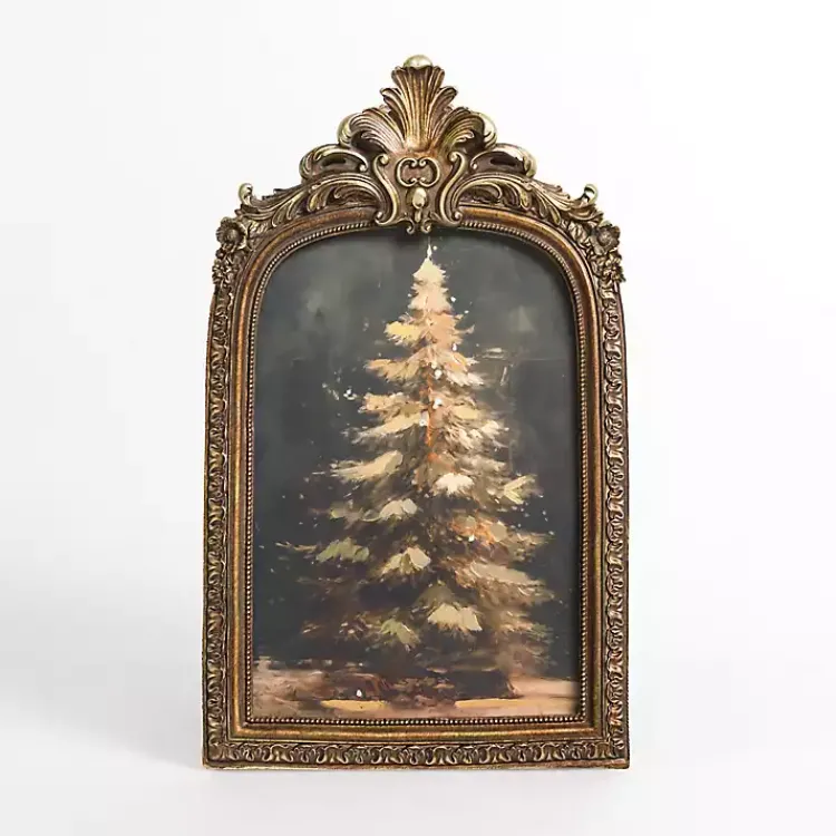New Antique Gold Winter Tree Framed Art Print Christmas Art & Wall Decor