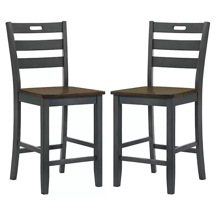Kirklands Home Bar Stools & Counter Height Stools|Antique Wood Counter Stools, Set of 2 Gray