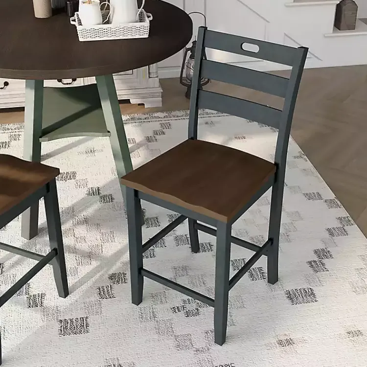 Kirklands Home Bar Stools & Counter Height Stools|Antique Wood Counter Stools, Set of 2 Gray