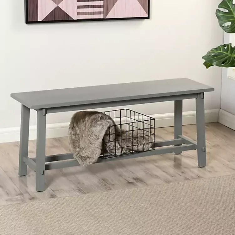 Kirklands Home Benches & Ottomans|Antique Wood Noah Bench Gray