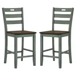 Kirklands Home Bar Stools & Counter Height Stools|Antique Wood Counter Stools, Set of 2 Green