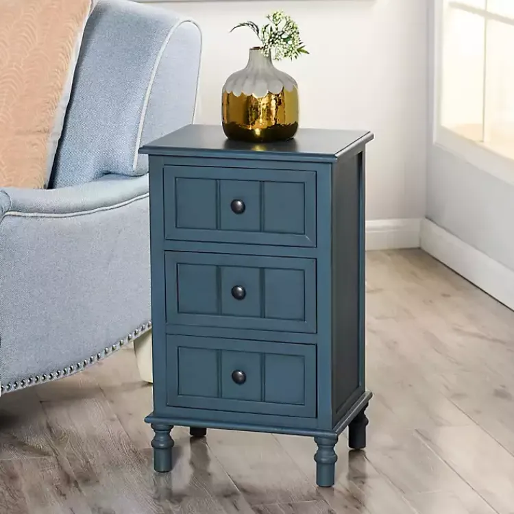 Kirklands Home Accent & End Tables|Antique Navy 3-Drawer Winnie Accent Table Blue