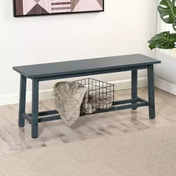 Kirklands Home Benches & Ottomans|Antique Navy Wood Noah Bench Blue