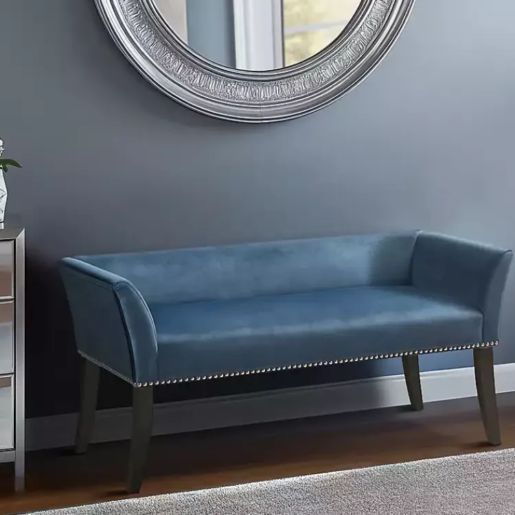 Kirklands Home Benches & Ottomans|Antique Sapphire Low Back Upholstered Bench Blue
